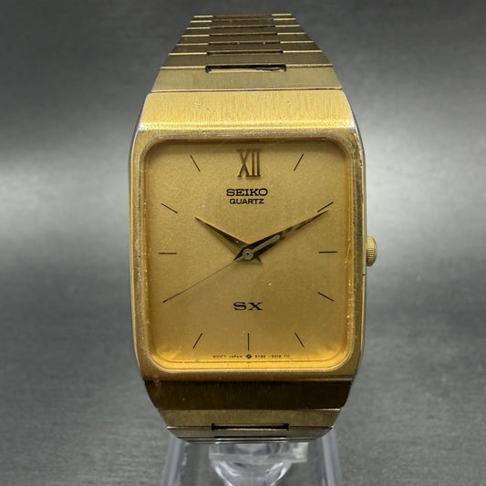 Seiko SX Tank Watch Men 26mm Champagne Dial Gold Tone Rectangle 5Y95-5009 NewBat0