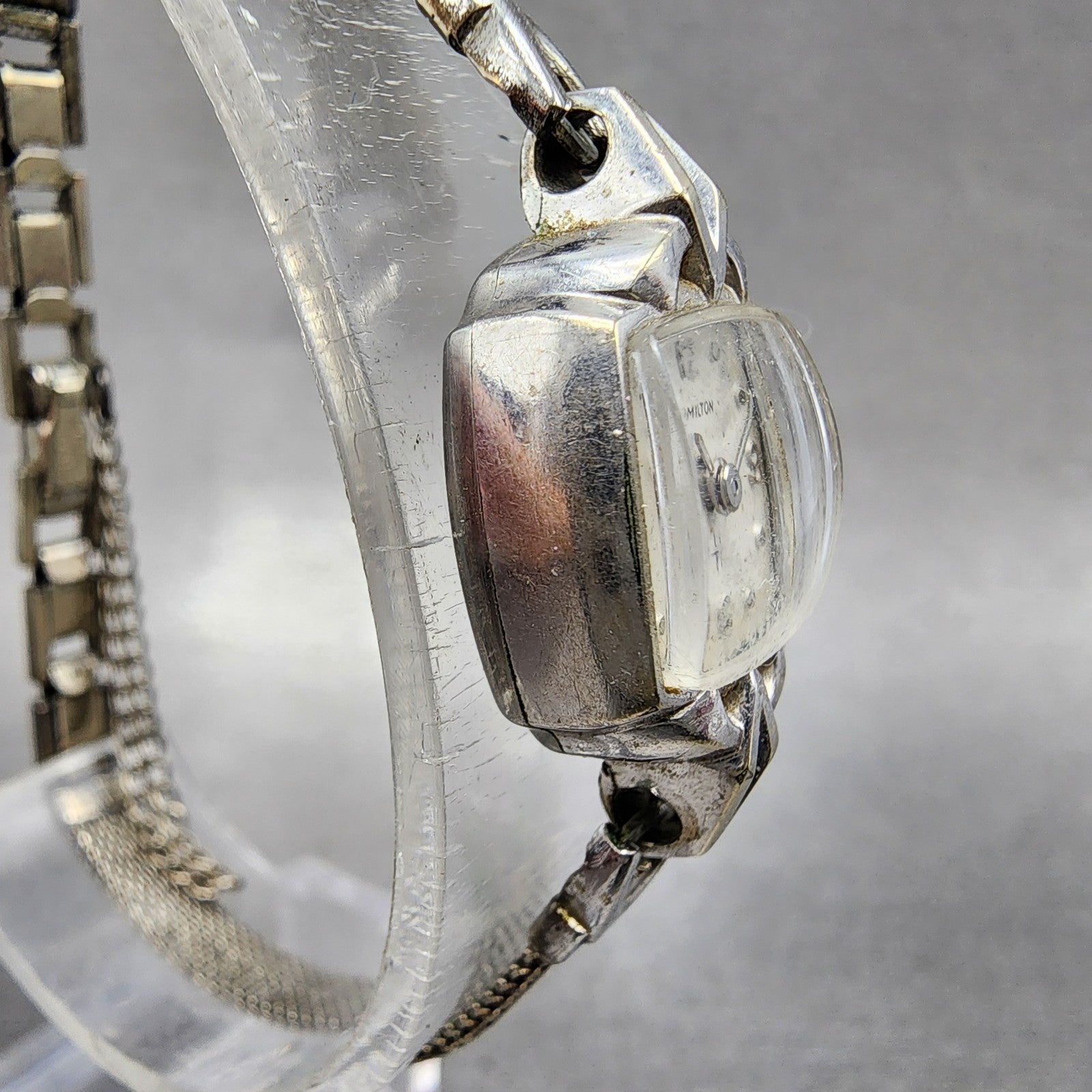 Hamilton Watch Women 14mm White Dial 10K White Gold Plated Manual Wind Runs3