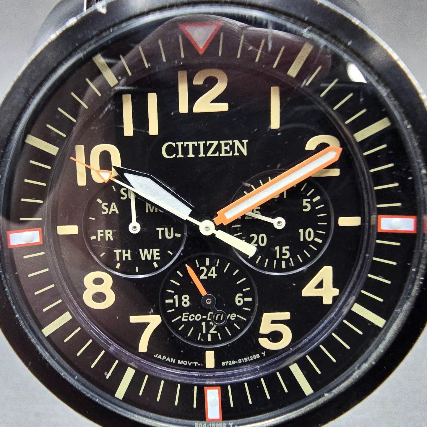 Citizen Eco-Drive Watch men 43mm Black Dial Black Tone Daydate 8729-S105781 Runs1
