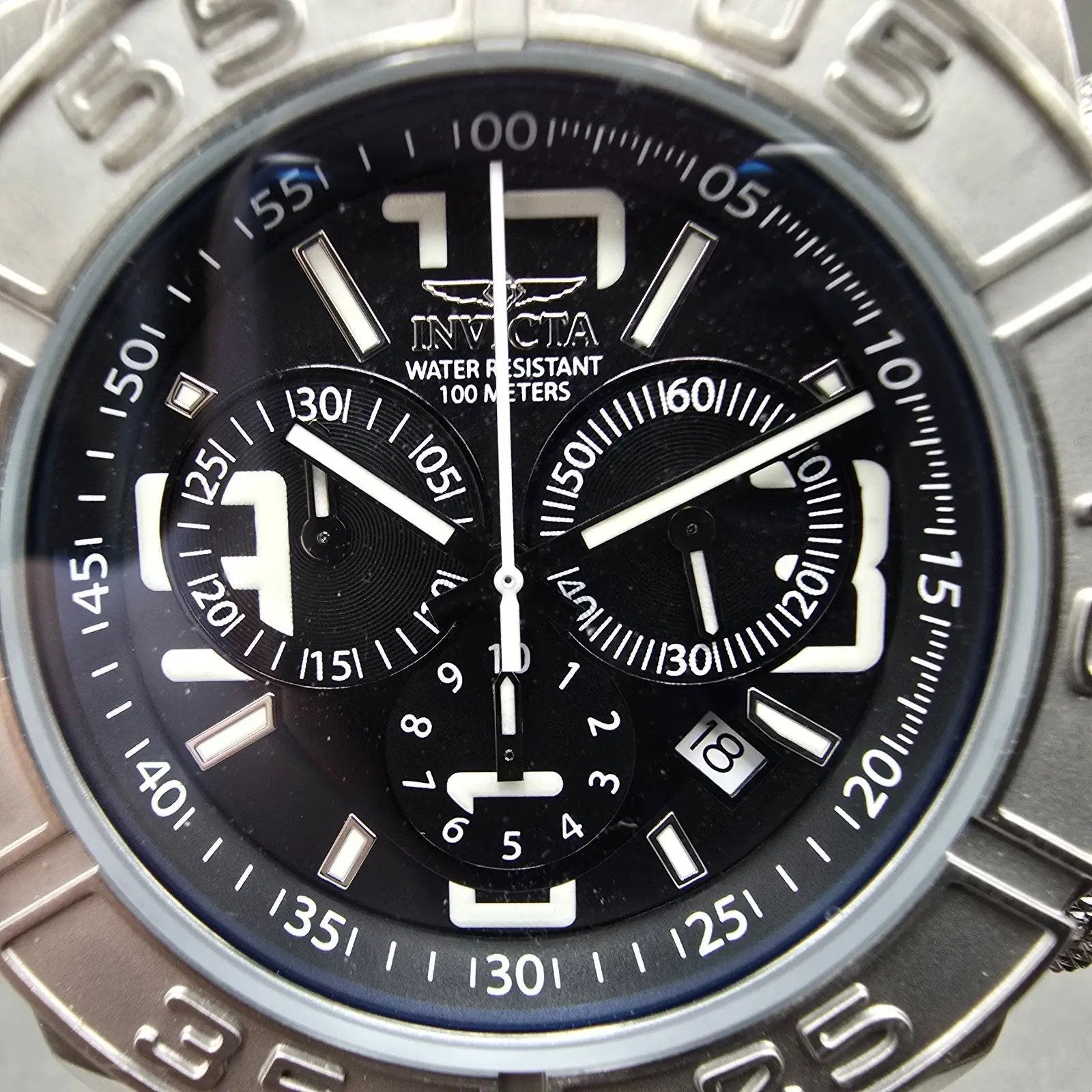 Invicta Chronograph Dive Watch Men 44mm Black Dial Silver Tone 1608 New BatteryL2