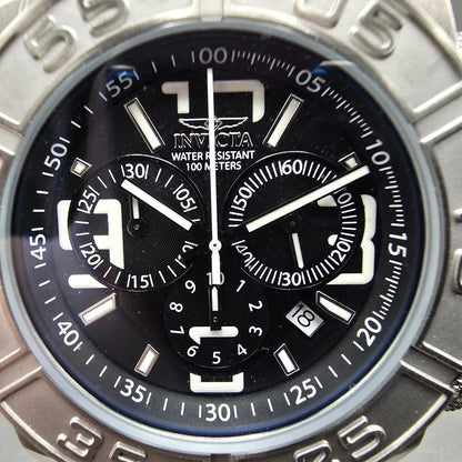 Invicta Chronograph Dive Watch Men 44mm Black Dial Silver Tone 1608 New BatteryL2