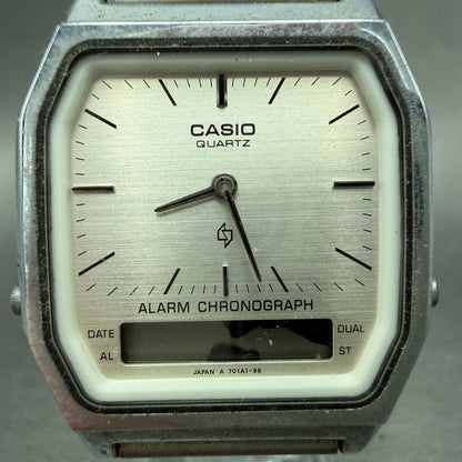 Casio Analog Digital Watch Men 32mm Silver Dial Silver Tone Alarm AQ-200 PARTS2