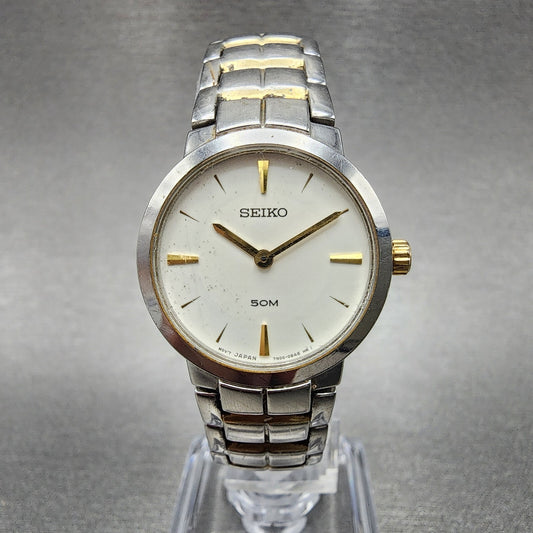 Seiko Watch Women 24mm White Dial Two Tone Round 7N00-0AR0 New Battery