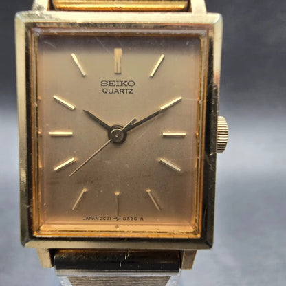 Seiko Tank Watch Women 18mm Gold Dial Gold Tone Rectangle 2C21-5190 New Battery1
