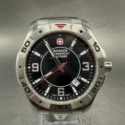 Wenger Swiss Military Dive Watch Men 42mm Black Dial Steel Date 79139 PARTS0