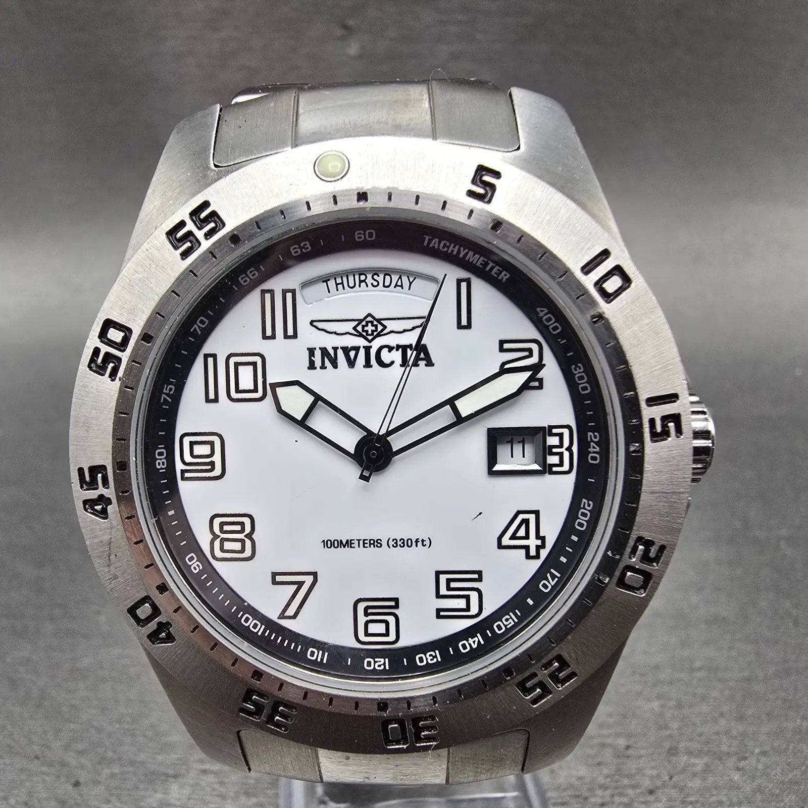 Invicta Dive Watch Men 44mm White Dial Silver Tone Daydate 5249 New Battery0
