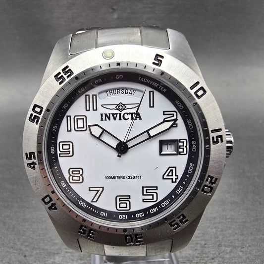 Invicta Dive Watch Men 44mm White Dial Silver Tone Daydate 5249 New Battery0
