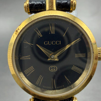 Gucci 2000L Watch Women 22mm Black Dial Gold Plated Round New Battery VTG PRWQ1