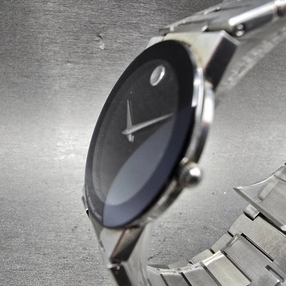 Movado Safiro Watch Men 31mm Black Dial Silver Tone Round 99.C6.877 New Battery2