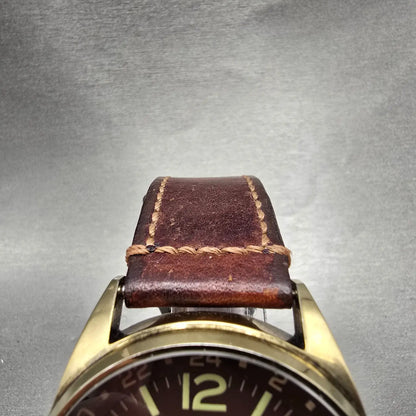 Torgoen T 25 GMT Watch Men 44mm Brown Dial Gold Tone Date Round New Battery4