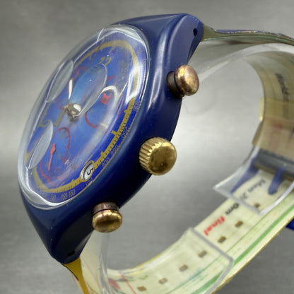 Swatch Chrono Michael Johnson Watch Men 37mm Blue Dial Blue READ!!!! Date Newbat2
