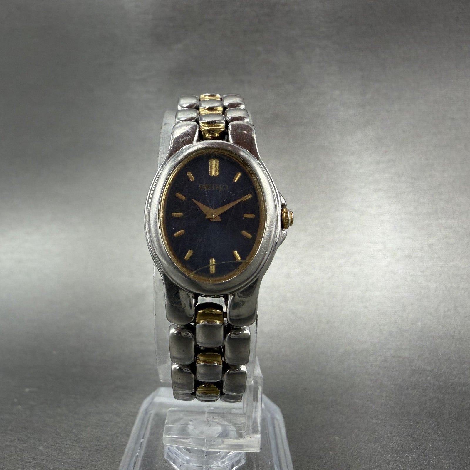 Seiko Watch Women 20mm Blue Dial Two Tone Oval 1N00-6T20 New Battery Vintage5