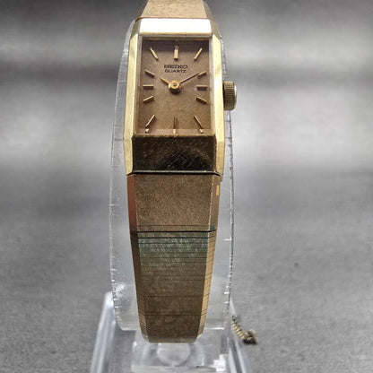 Seiko Watch Women 12mm Gold Dial Gold Tone Rectangle 1320-5040 New Battery VTG5