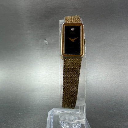 Seiko Tank Watch Women 13mm Black Dial Gold Tone Rectangle 2e20-6239 New Batt AB5