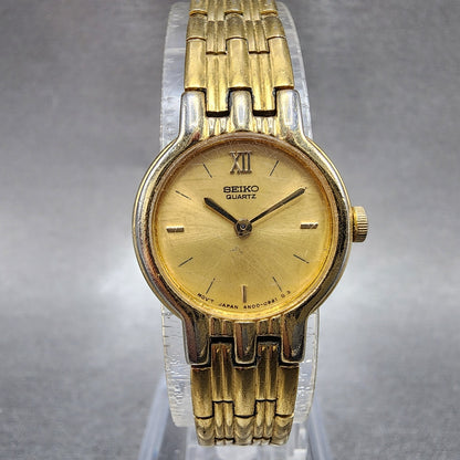 Seiko Watch Women 20mm Champagne Dial Gold Tone Round 4n000191 New Battery0