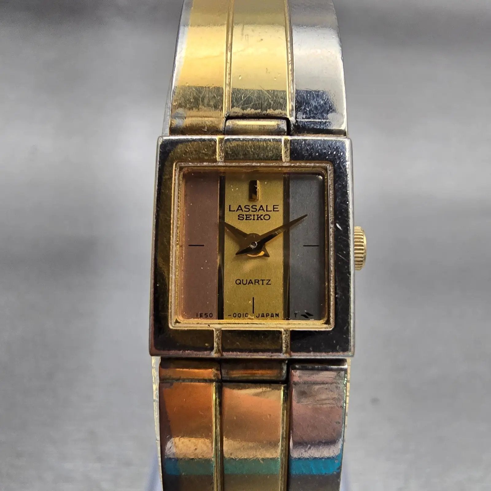 Seiko Lassale Watch Women 13mm Multi Tone Rectangle 1E50-5009 Vintage New Batt0