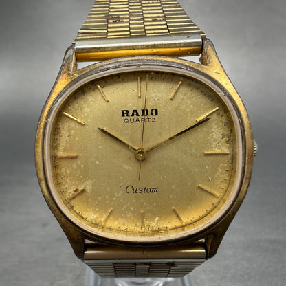 Rado Custom Watch Men 34mm Gold Dial Gold Tone Oval 713.5055.2 New Battery0