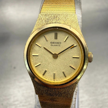 Seiko Watch Women 19mm Champagne Dial Gold Tone Round 2C20-0029 New Battery VTG0