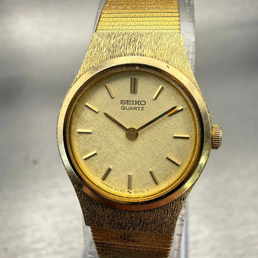 Seiko Watch Women 19mm Champagne Dial Gold Tone Round 2C20-0029 New Battery VTG0