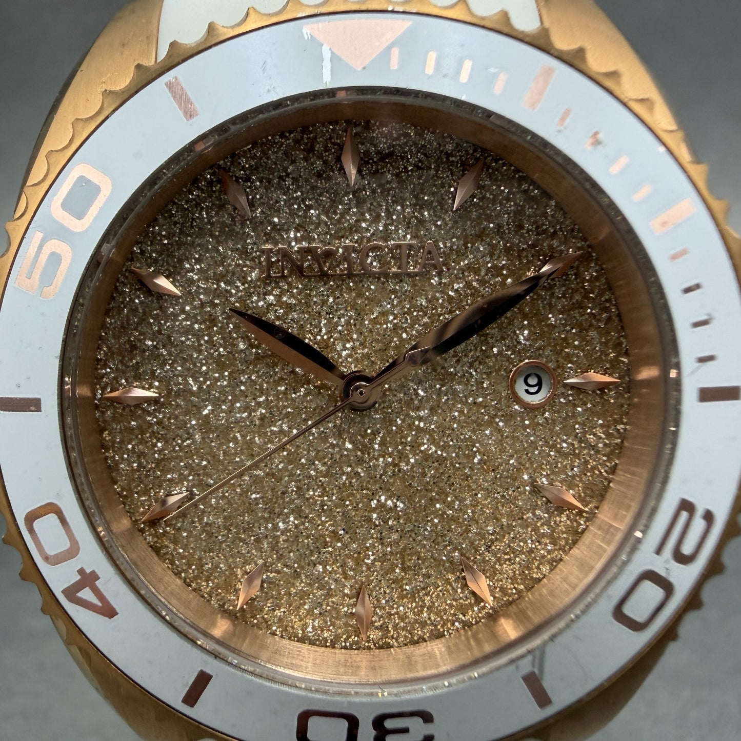 Invicta Angel Dive Watch Women 39mm Gold Dial Rose Gold Tone Date New Battery1