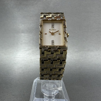 Elgin Tank Watch Women 17mm White Dial Gold Tone Rectangle New Battery5