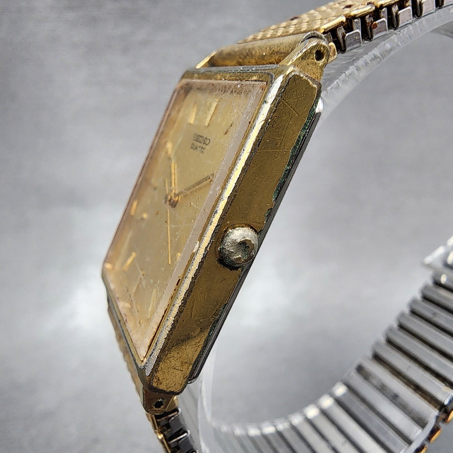 Seiko Tank Watch Men 25mm Champagne Dial Gold Tone 2c215130 New Battery2