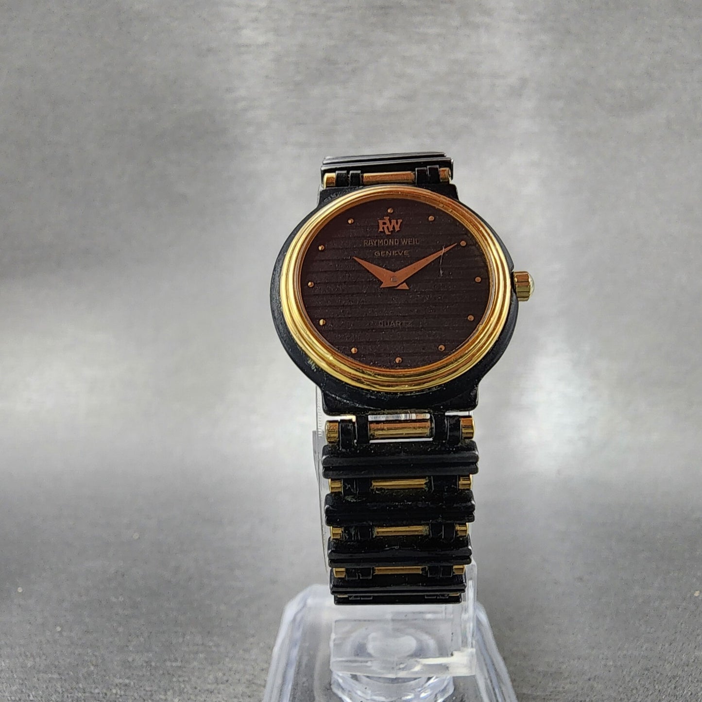 VTG Raymond Weil Watch Women 24mm Black Dial Black Gold Tone Round New Battery5