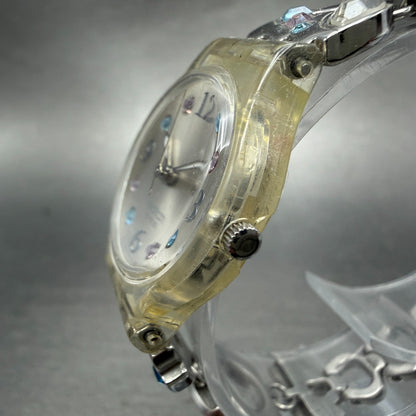 Swatch Menthol Tone Watch Women 25mm Silver Dial Clear Case LK292G New BatteryJK2