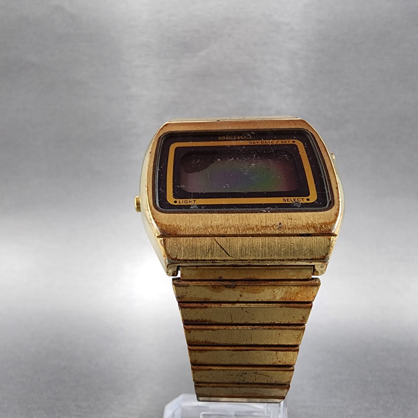 Seiko Digital Watch 34mm Gold Tone Daydate Rectangle F0395010 PARTS6