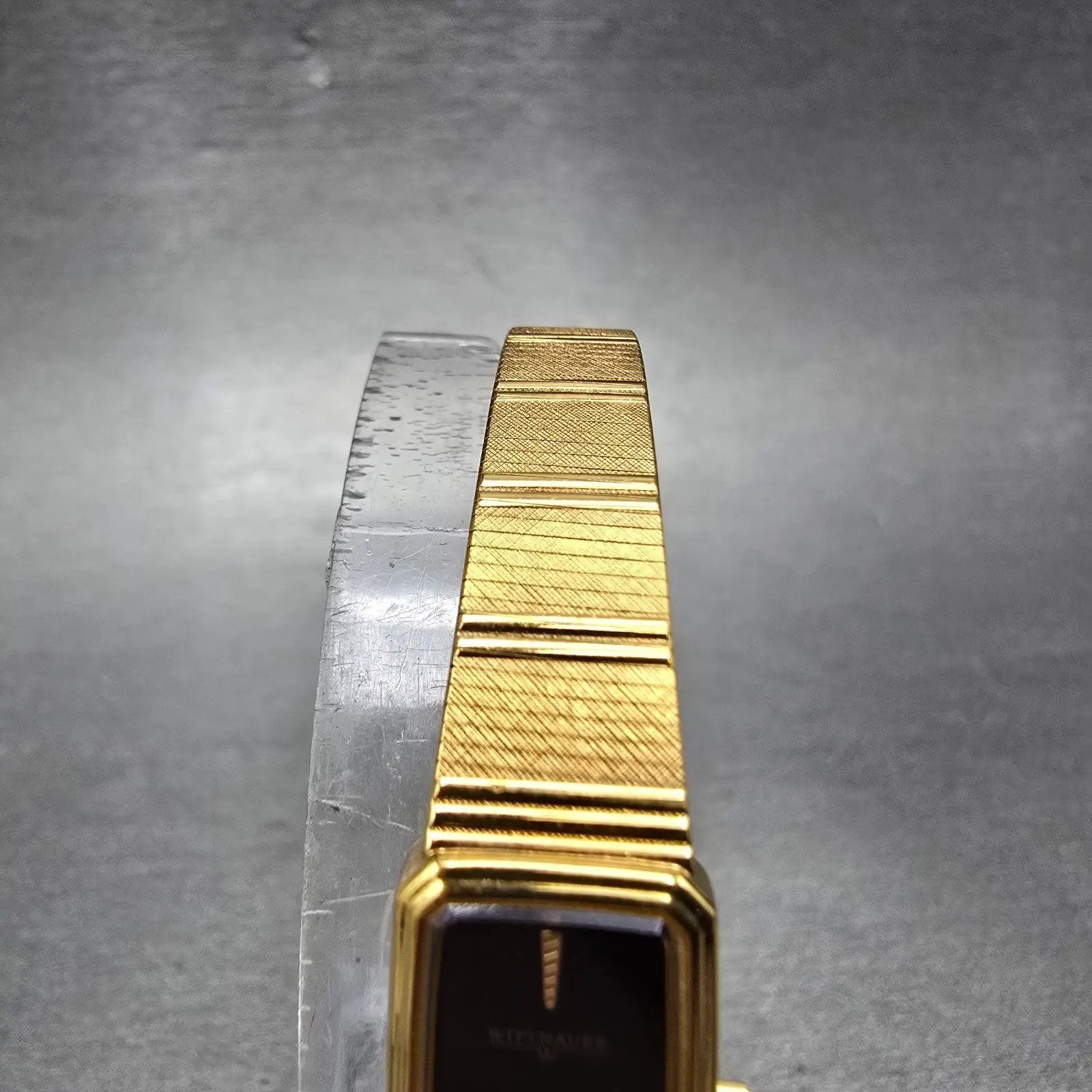 Wittnauer Watch Women 12mm Black Dial Gold Tone Rectangle AS1732 0280 New Batt6
