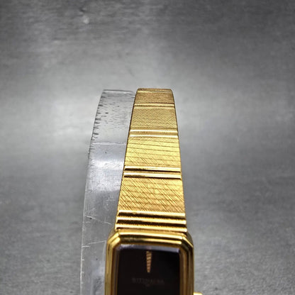 Wittnauer Watch Women 12mm Black Dial Gold Tone Rectangle AS1732 0280 New Batt6