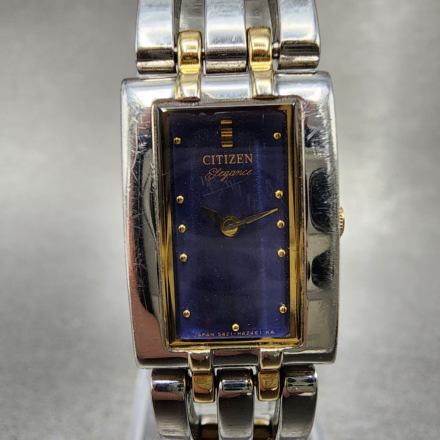 Citizen Elegance Tank Watch Women 15mm Blue Dial Two Tone Rectangle New Battery1