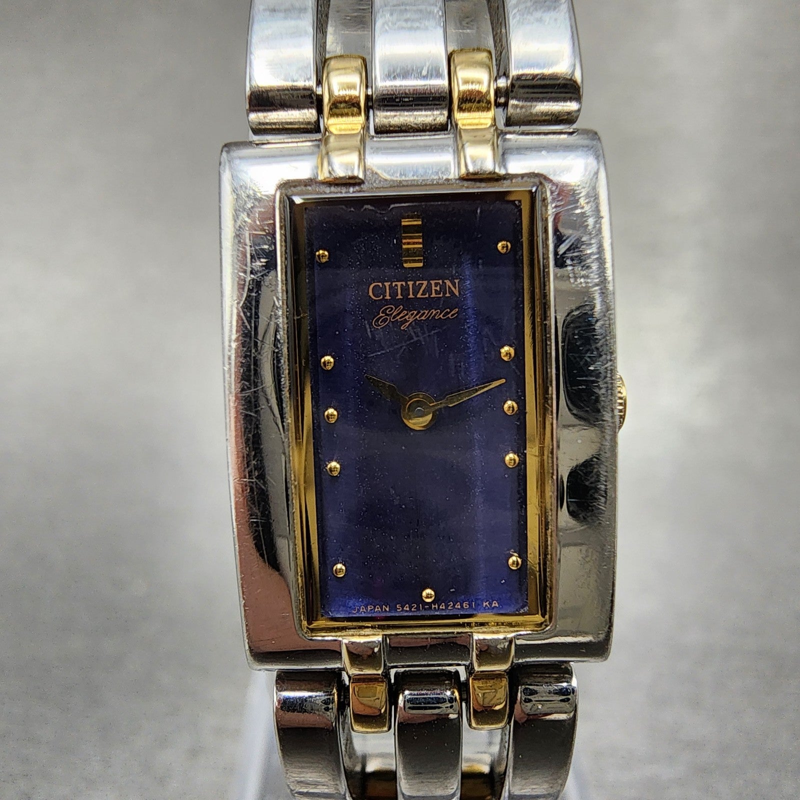Citizen Elegance Tank Watch Women 15mm Blue Dial Two Tone Rectangle New Battery1