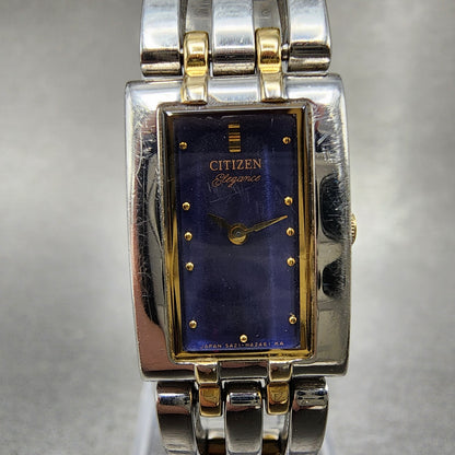 Citizen Elegance Tank Watch Women 15mm Blue Dial Two Tone Rectangle New Battery1