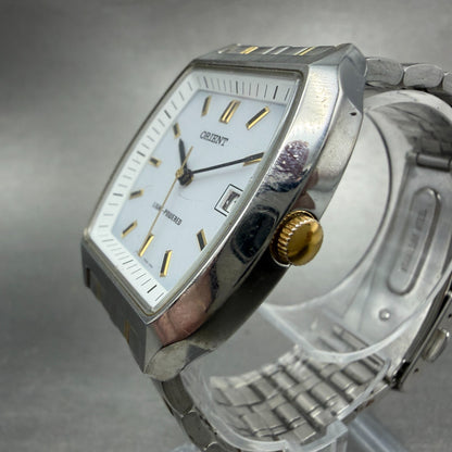 Orient Solar Watch Men 33mm White Dial Two Tone Rectangle Date VDAD-C1 Works2