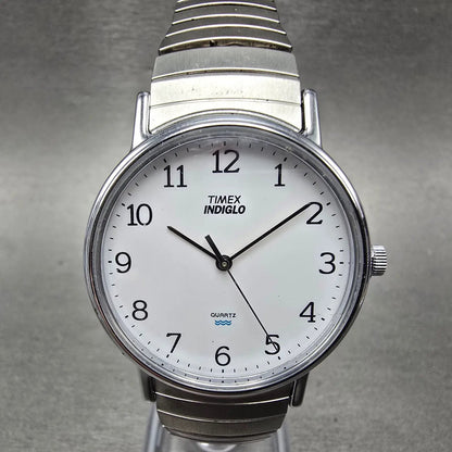 Timex Easy Reader Watch Men 35mm White Dial Silver Tone Round New Battery0