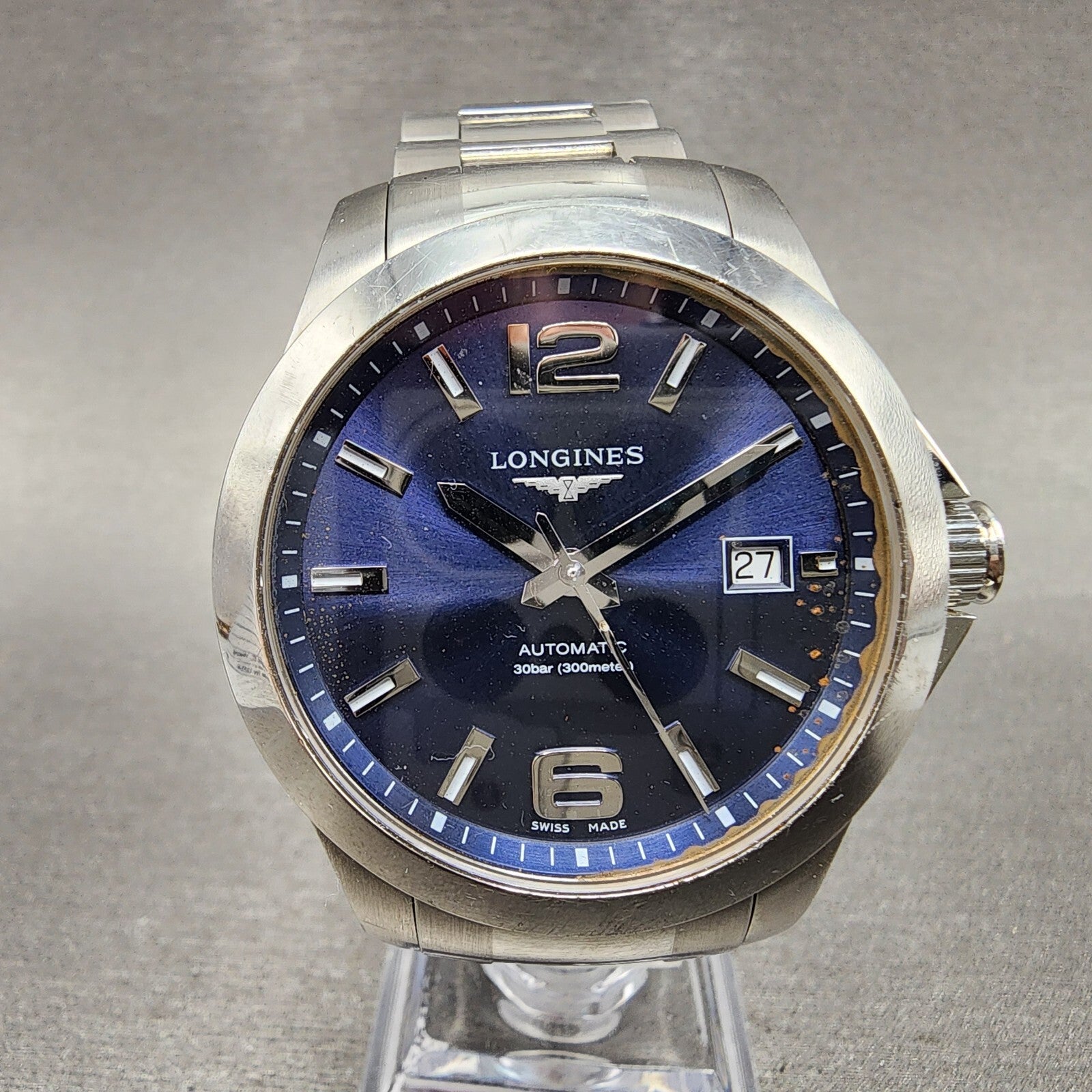 Longines Conquest Automatic Watch Men 39mm Blue Dial Steel L3.77.6.4.99.6 PARTS0
