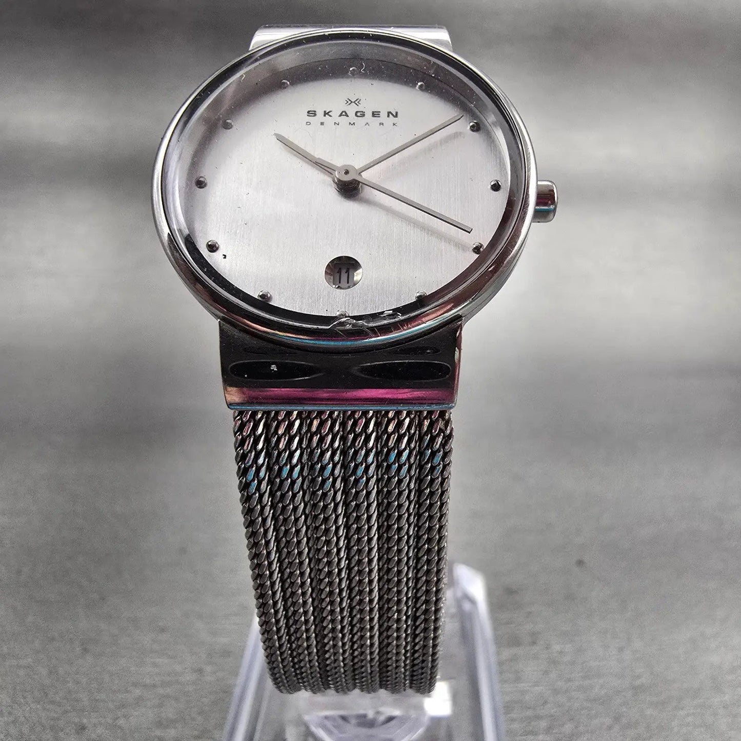 Skagen Watch Women 26mm Silver Dial Silver Tone Date Round  355SSS1 New Battery5