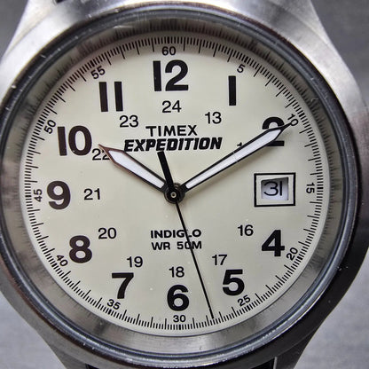 Timex Expedition Watch Men 37mm Cream Dial Gray Tone Date T49870 Round New Batt1