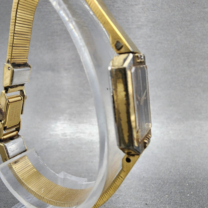 Seiko Tank Watch Women 14mm Brown Dial Gold Tone Rectangle 2e205099 New Battery3