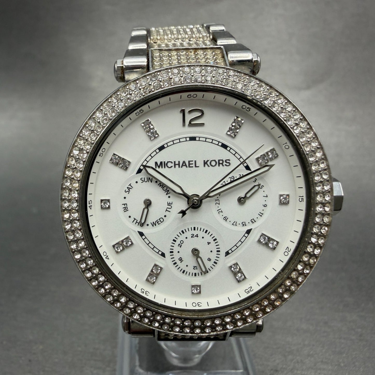 Michael Kors Parker Watch Women 39mm White Dial Steel Daydate MK-6759 New Batt0