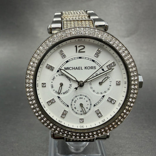 Michael Kors Parker Watch Women 39mm White Dial Steel Daydate MK-6759 New Batt0