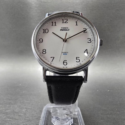 Timex Indiglo Watch Men 34mm White Dial Silver Tone Round New Battery VTG5