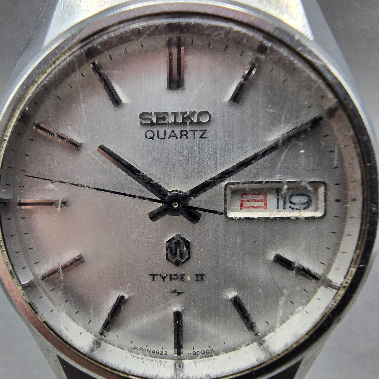 Seiko Type II Watch Men 36mm Silver Dial Silver Tone Daydate 4623-8000 New Batt1