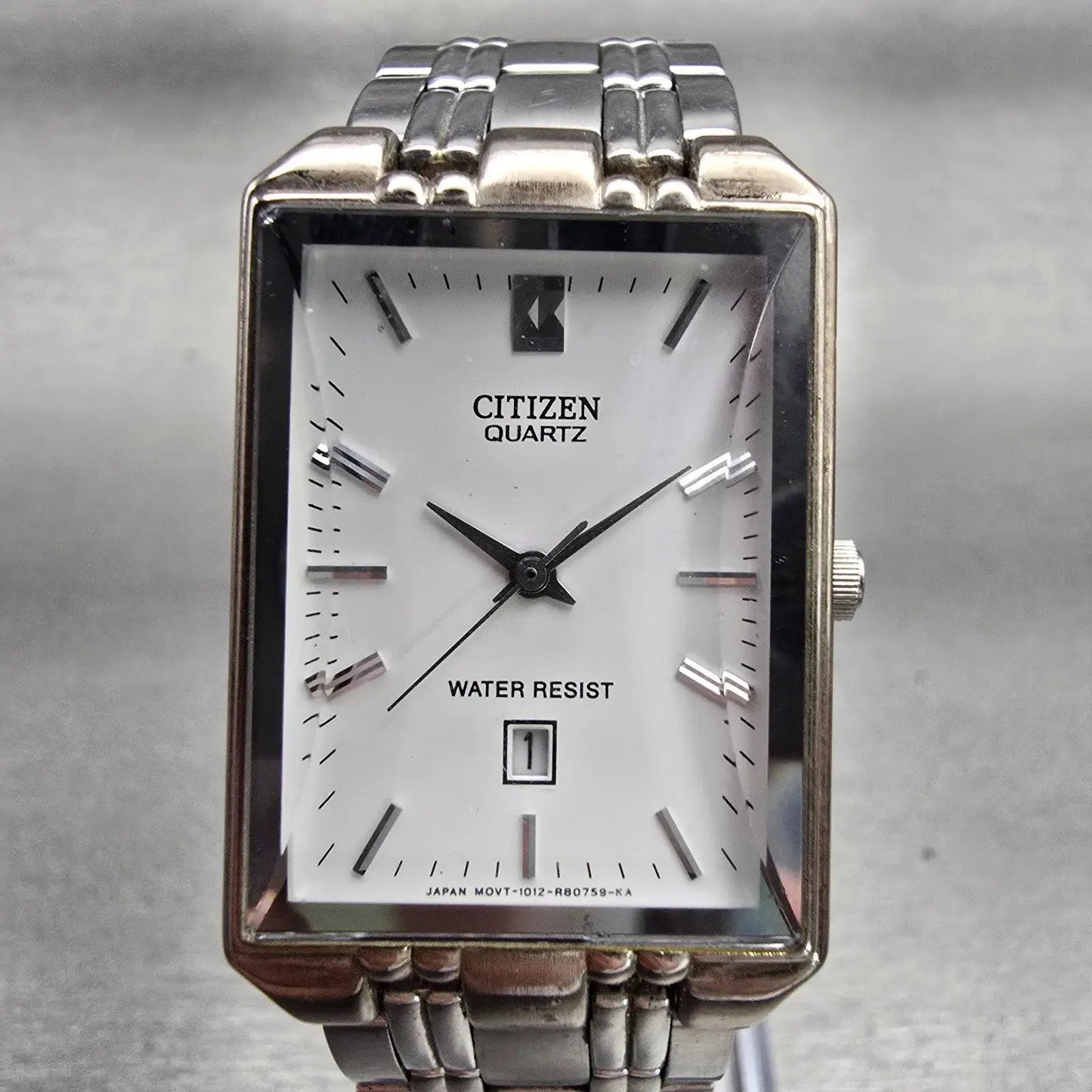 Citizen Watch Men 24mm White Dial Silver Tone Date Rectangle 1020-R30436 New Bat0