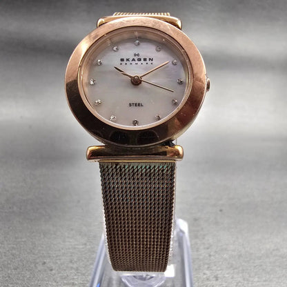 Skagen Denmark Watch Women 25mm MOP Dial Rose Gold Tone 107SRRD New Battery5