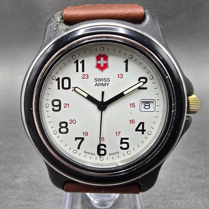 Victorinox Swiss Army Watch Men 39mm White Dial Black Silver Date New Battery 90