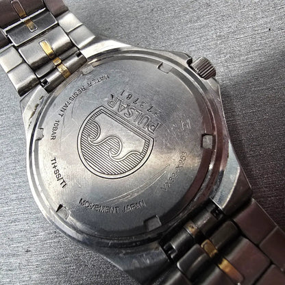 Pulsar Watch Men 35mm White Dial Titanium Date Round VX32-X253 New Battery JP10