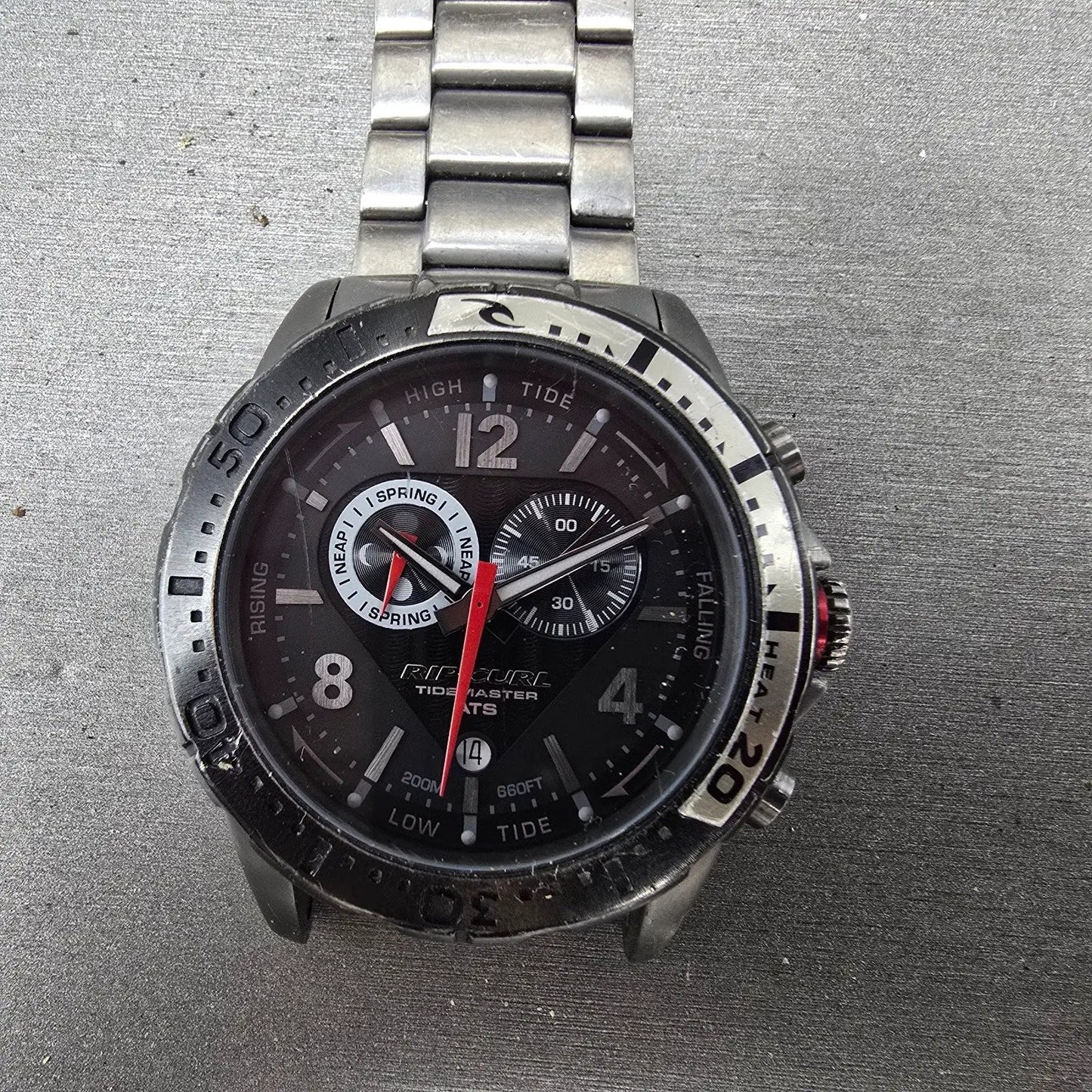 Ripcurl Tidemaster Watch Men 42mm Black Dial Titanium Date READ!!! New Battery0