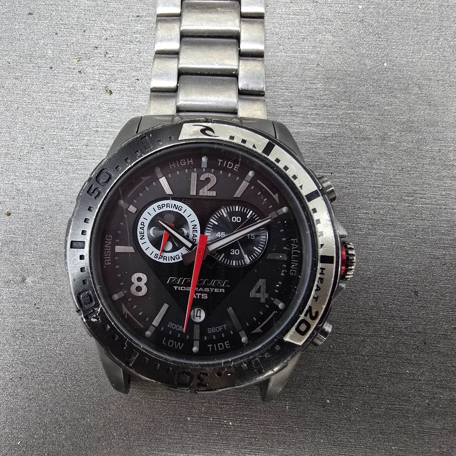 Ripcurl Tidemaster Watch Men 42mm Black Dial Titanium Date READ!!! New Battery0